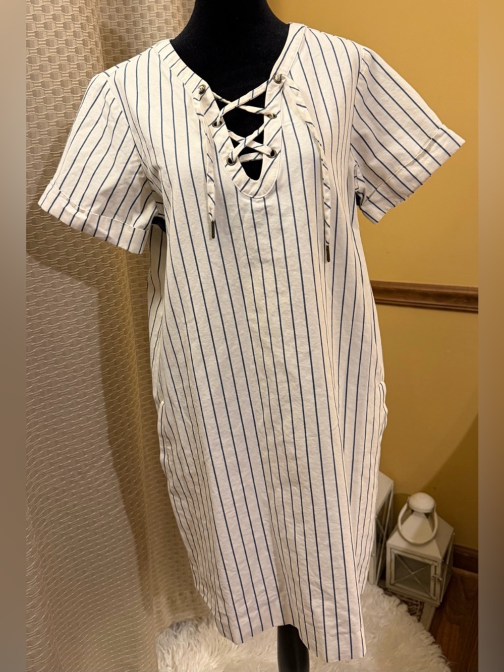 Madewell White Mini Skirt with Navy Stripes - Picture 2 of 13